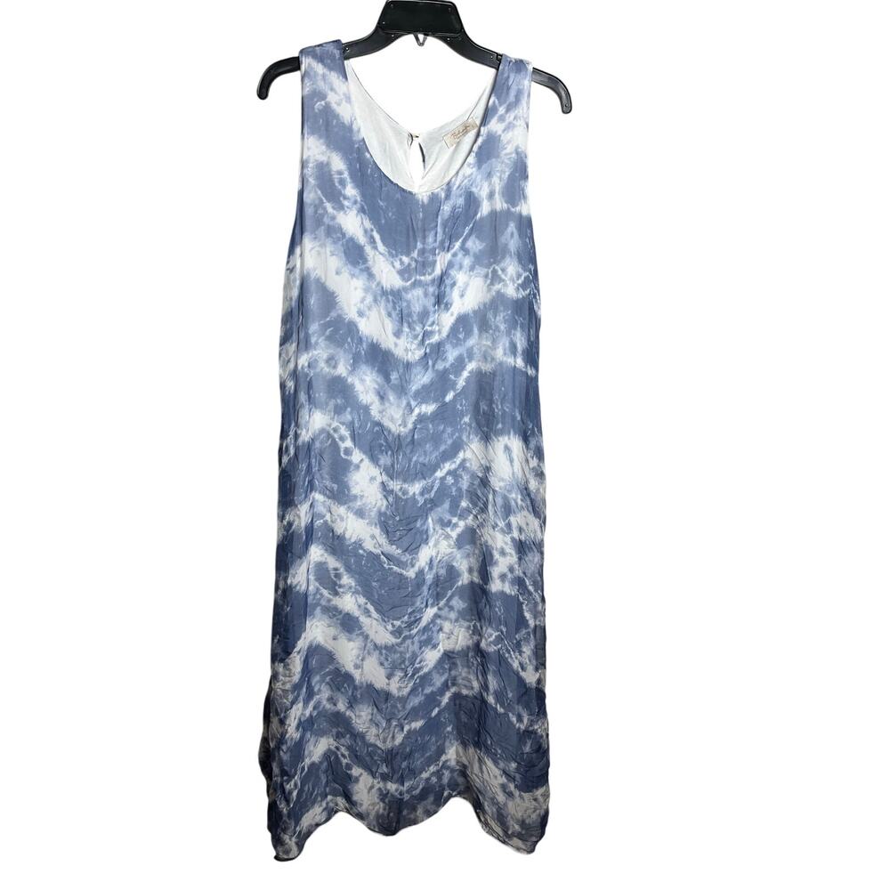 Bellambra | Women's Sz L Blue White Silk Blend Tie Dye Maxi Tank Dress